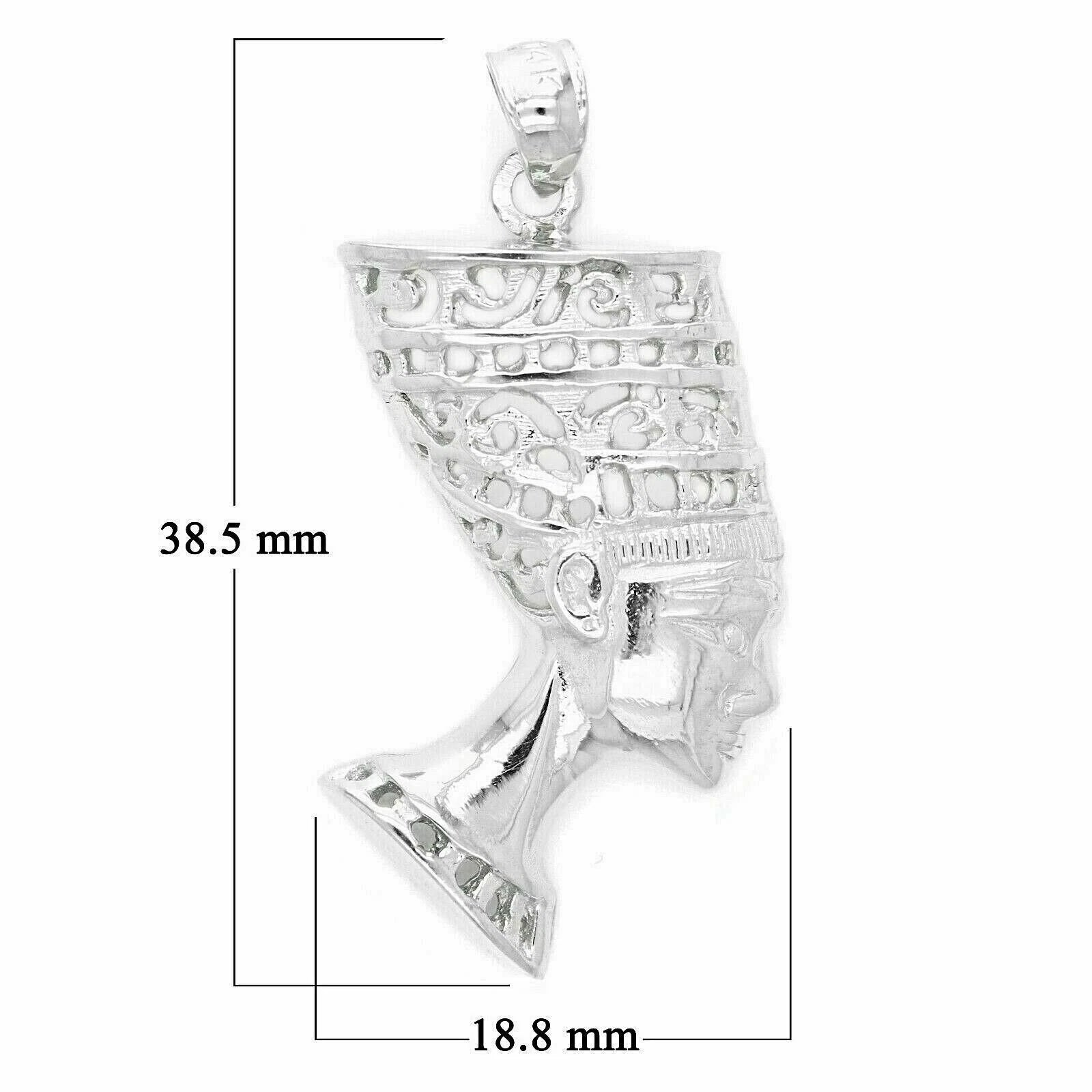 14k White Gold Solid Egyptian Nefertiti Charm Pendant 1.45" 4.4 grams