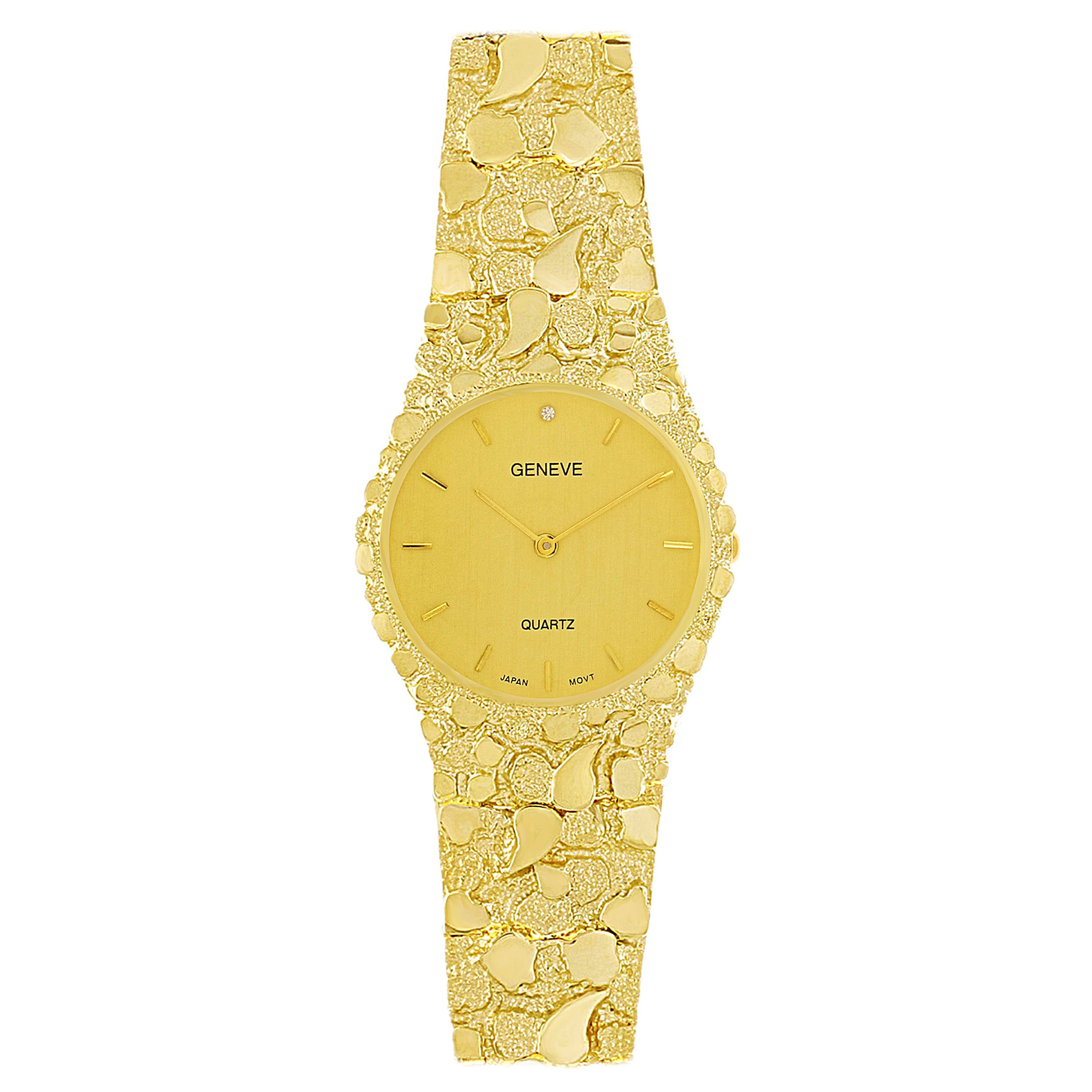 10k Yellow Gold Nugget Link Geneve Wrist Watch Adjustable 7.5-8" 50 grams