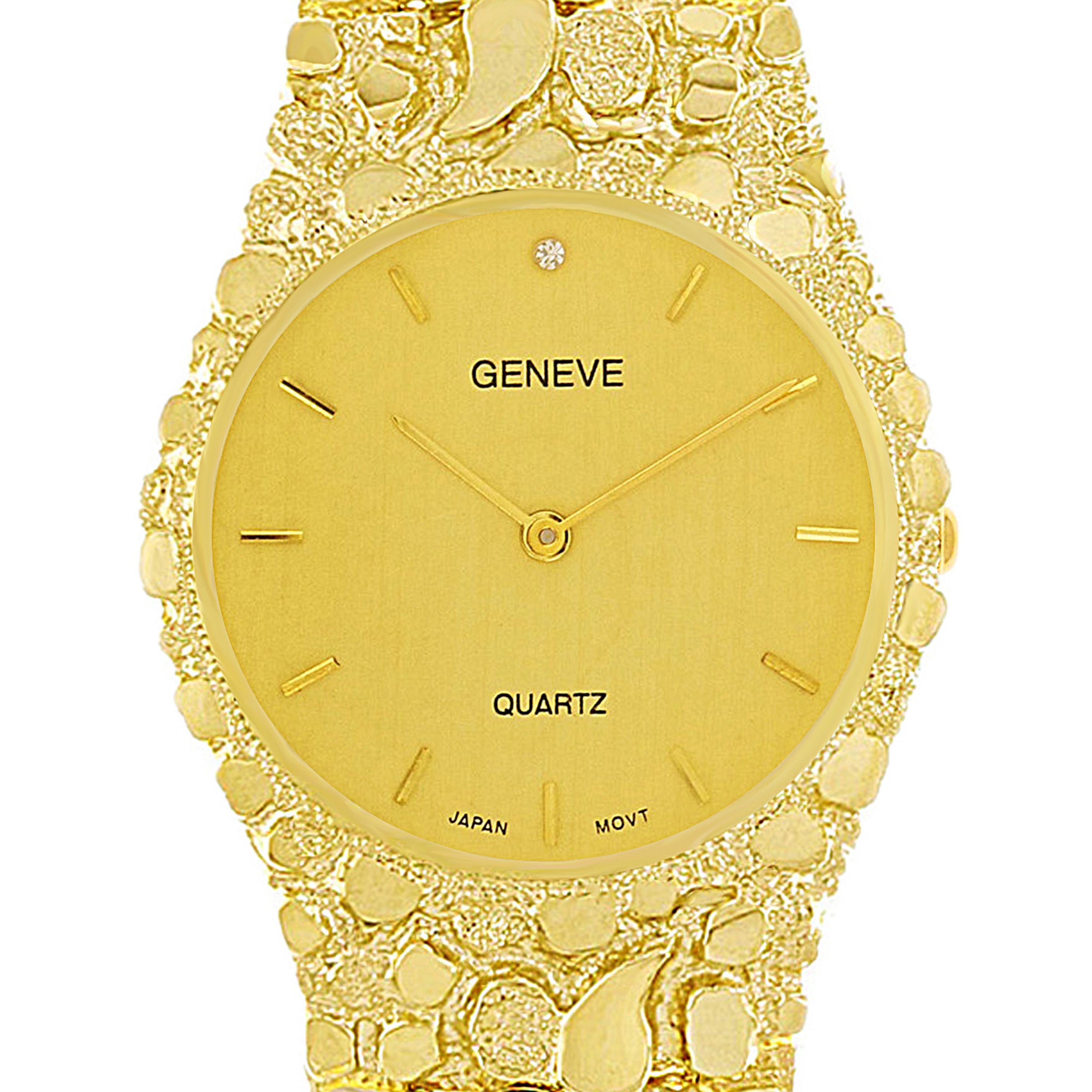 10k Yellow Gold Nugget Link Geneve Wrist Watch Adjustable 7.5-8" 50 grams