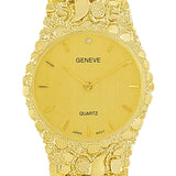 10k Yellow Gold Nugget Link Geneve Wrist Watch Adjustable 7.5-8" 50 grams