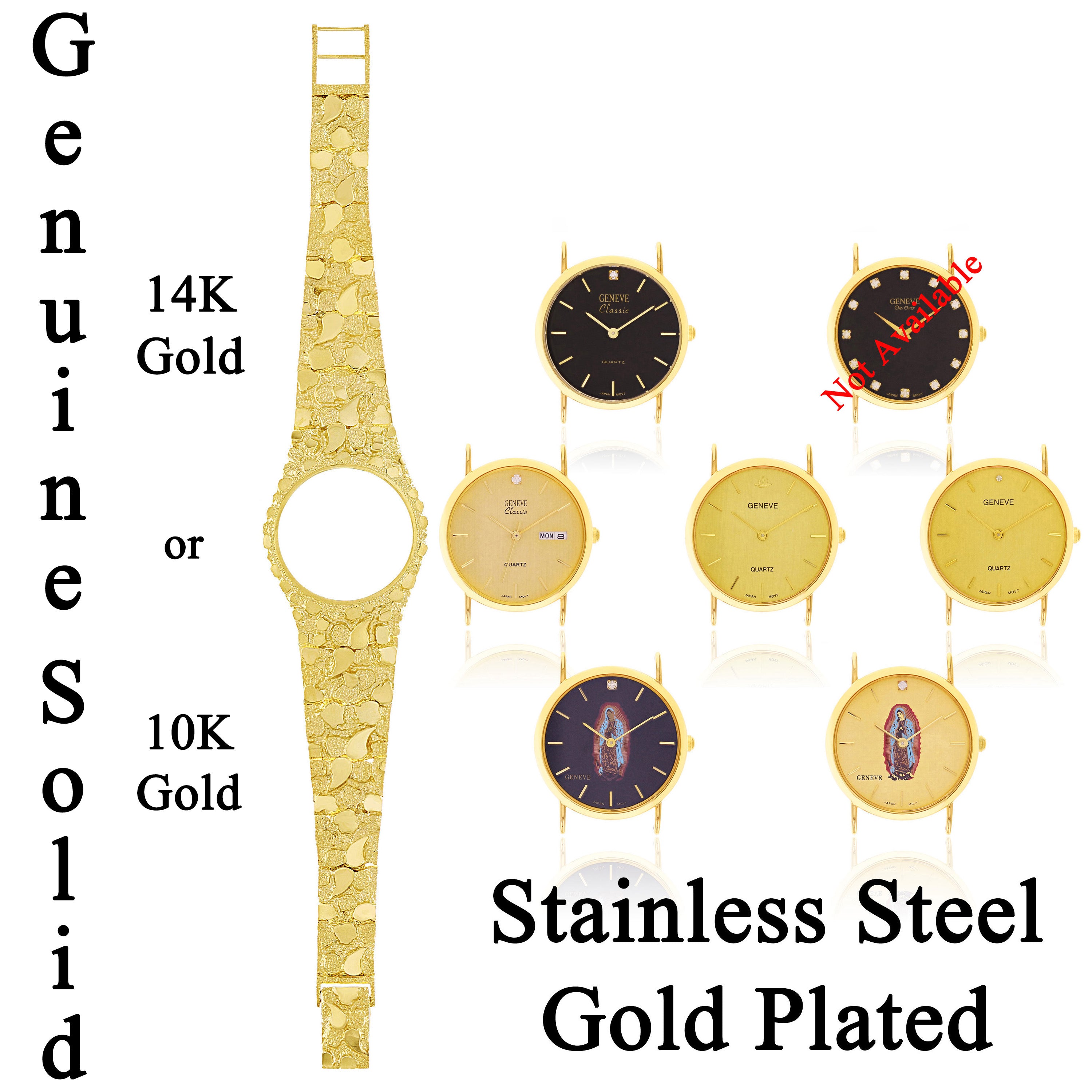 10k Yellow Gold Nugget Link Geneve Wrist Watch Adjustable 7.5-8" 50 grams