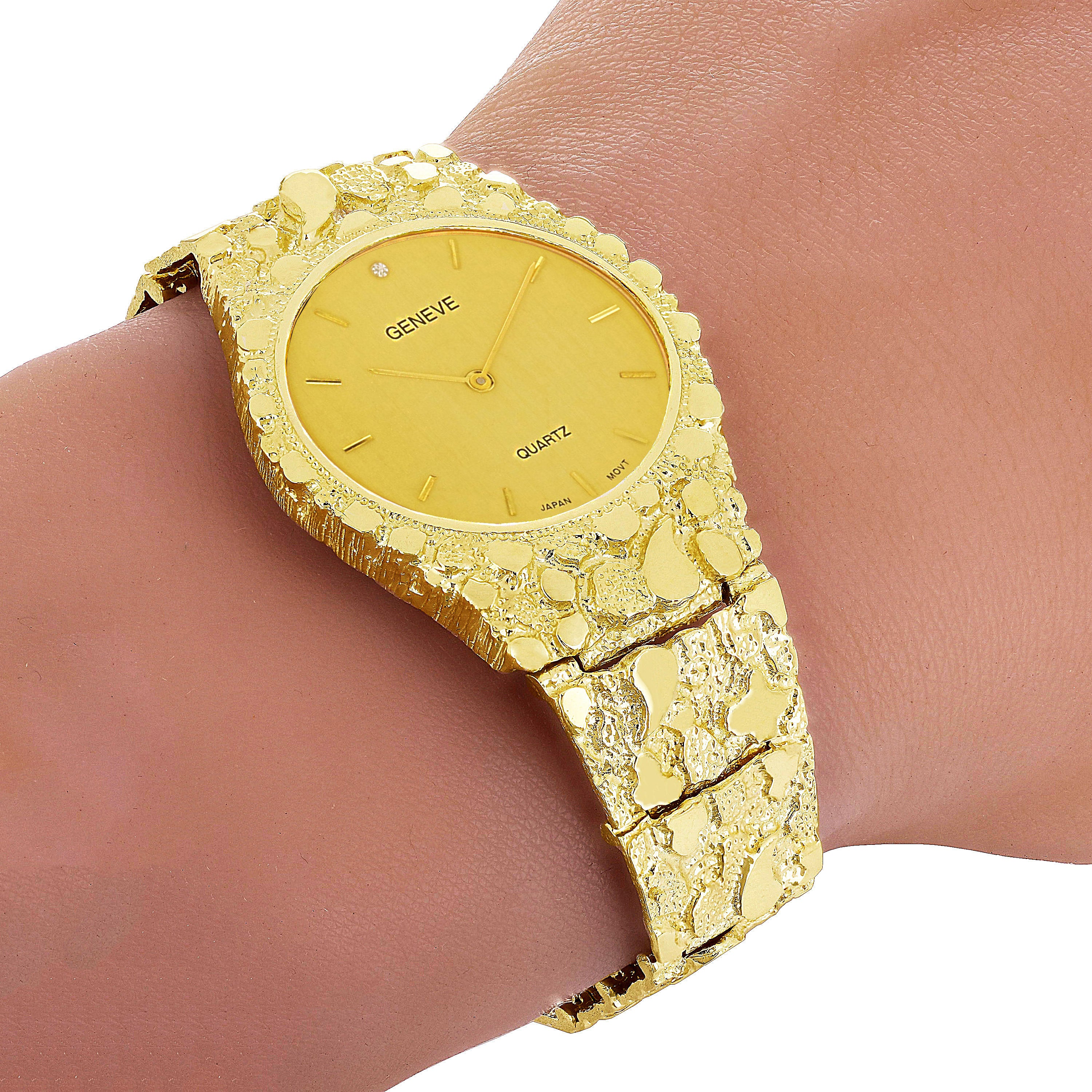 10k Yellow Gold Nugget Link Geneve Wrist Watch Adjustable 7.5-8" 50 grams