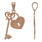 14k Yellow White or Rose Gold Key To My Heart Lock and Key Double Charm Pendant