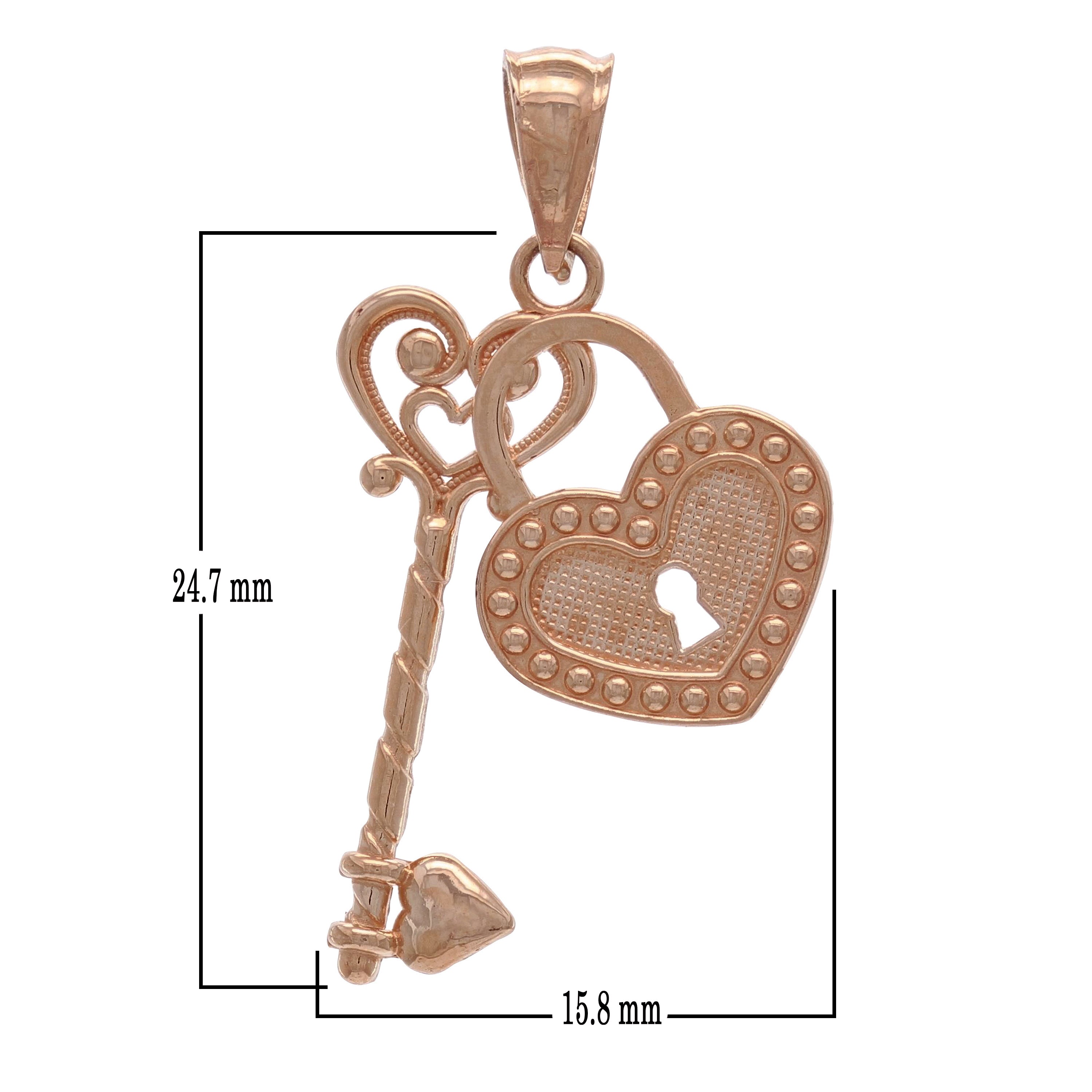 14k Yellow White or Rose Gold Key To My Heart Lock and Key Double Charm Pendant