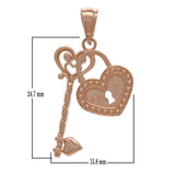 14k Yellow White or Rose Gold Key To My Heart Lock and Key Double Charm Pendant