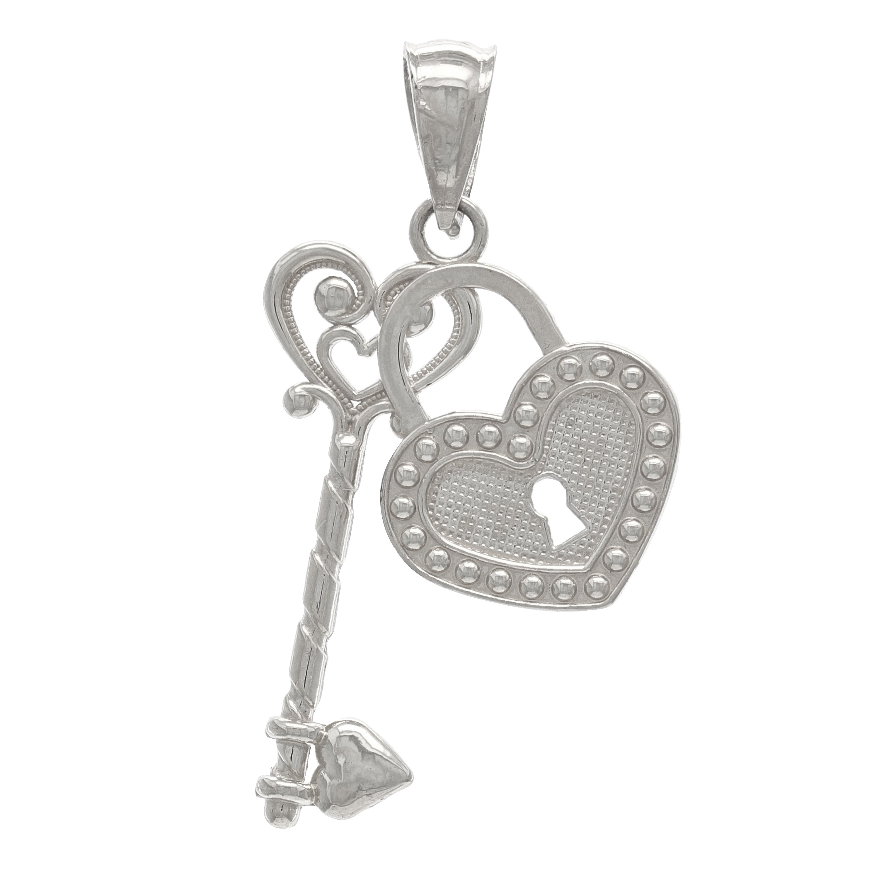 14k Yellow White or Rose Gold Key To My Heart Lock and Key Double Charm Pendant