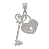 14k Yellow White or Rose Gold Key To My Heart Lock and Key Double Charm Pendant