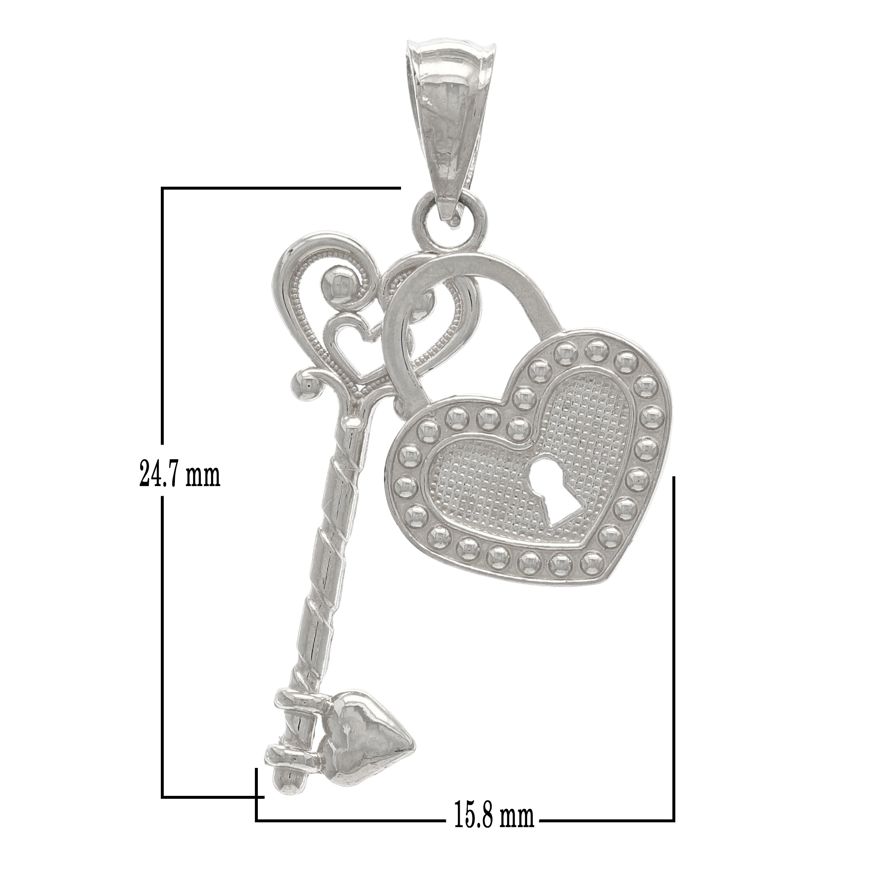 14k Yellow White or Rose Gold Key To My Heart Lock and Key Double Charm Pendant