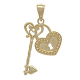14k Yellow White or Rose Gold Key To My Heart Lock and Key Double Charm Pendant