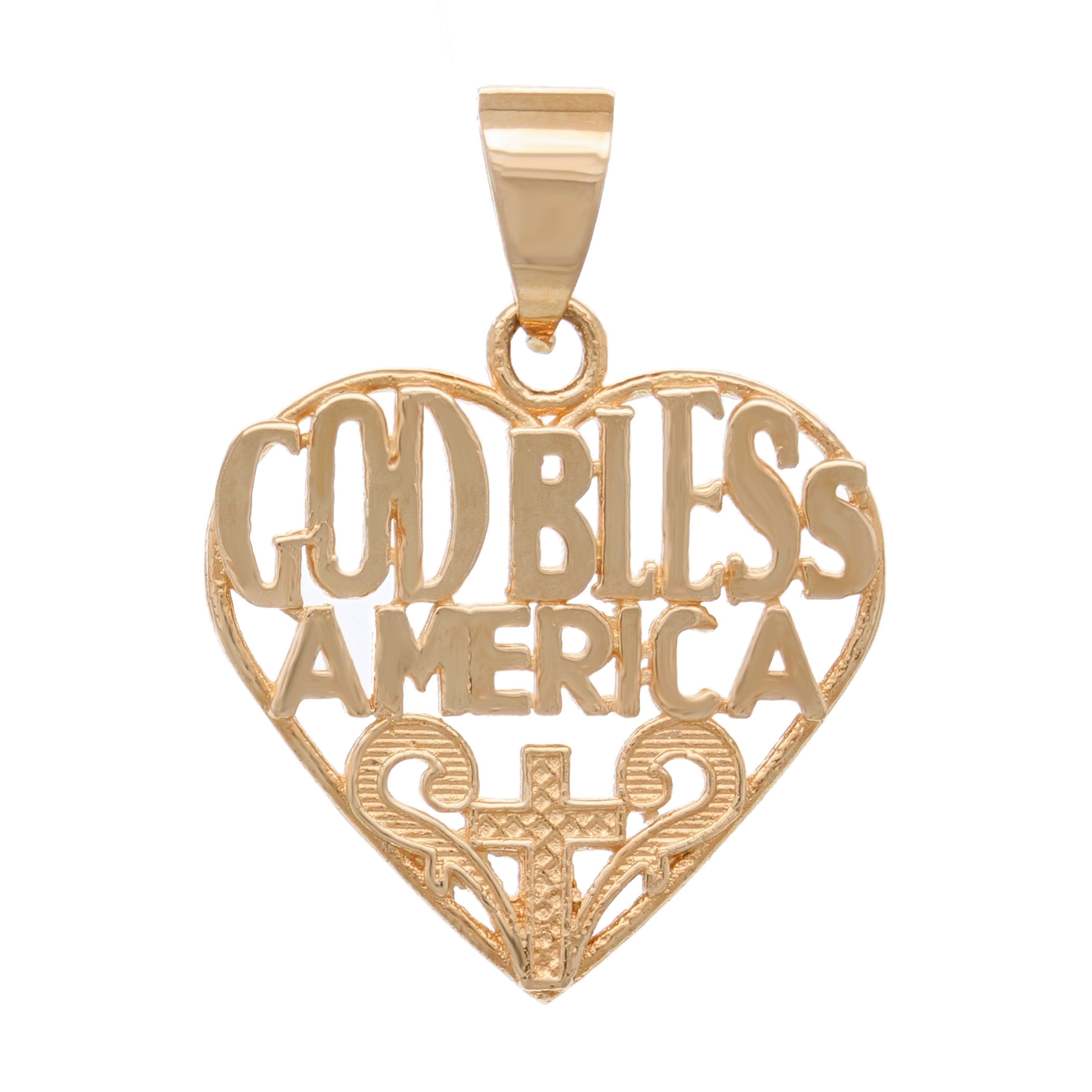 14k Yellow White or Rose Gold GOD BLESS AMERICA Heart Charm Pendant 1.8 grams