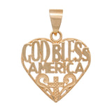 14k Yellow White or Rose Gold GOD BLESS AMERICA Heart Charm Pendant 1.8 grams