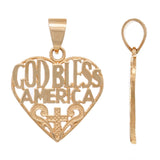 14k Yellow White or Rose Gold GOD BLESS AMERICA Heart Charm Pendant 1.8 grams