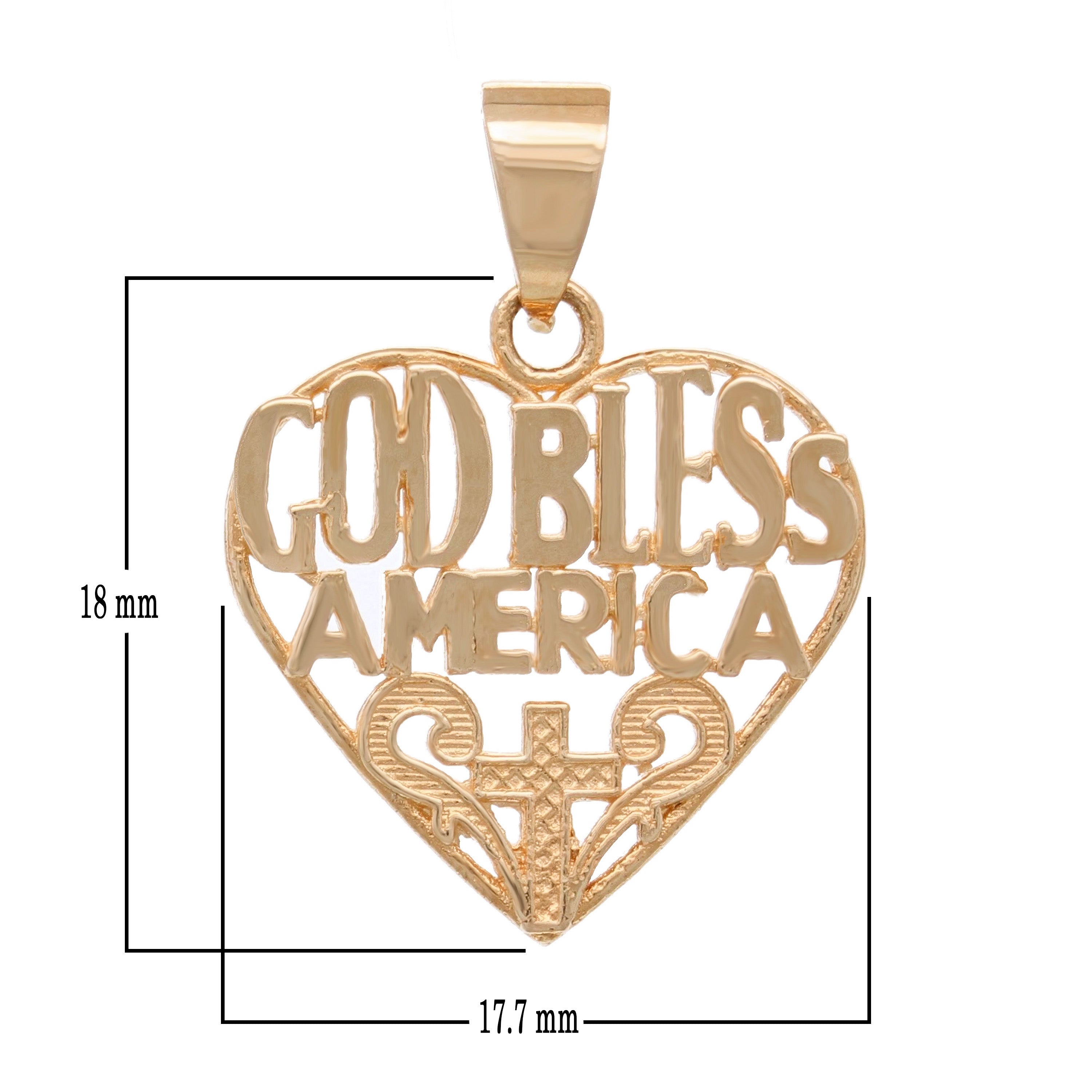14k Yellow White or Rose Gold GOD BLESS AMERICA Heart Charm Pendant 1.8 grams