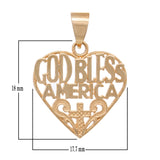 14k Yellow White or Rose Gold GOD BLESS AMERICA Heart Charm Pendant 1.8 grams