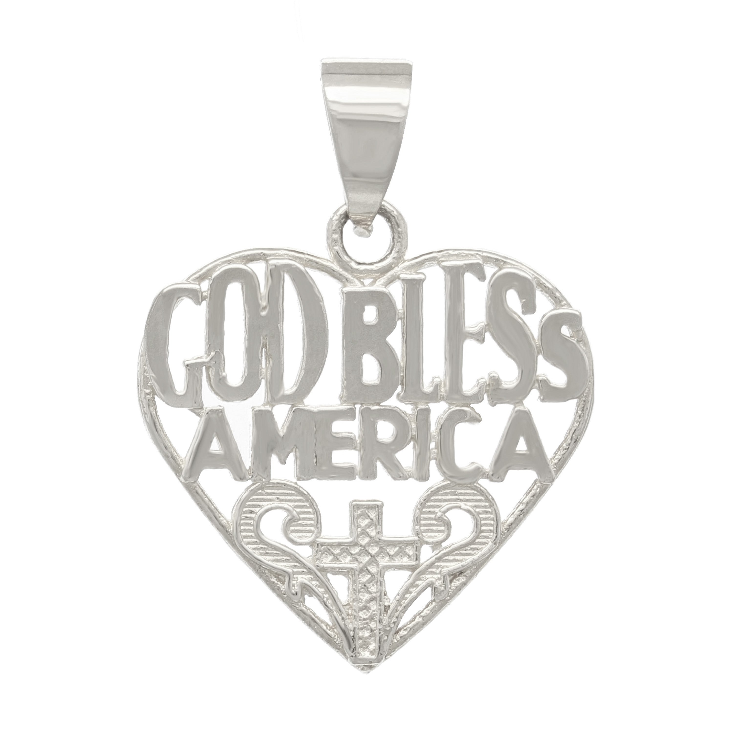 14k Yellow White or Rose Gold GOD BLESS AMERICA Heart Charm Pendant 1.8 grams