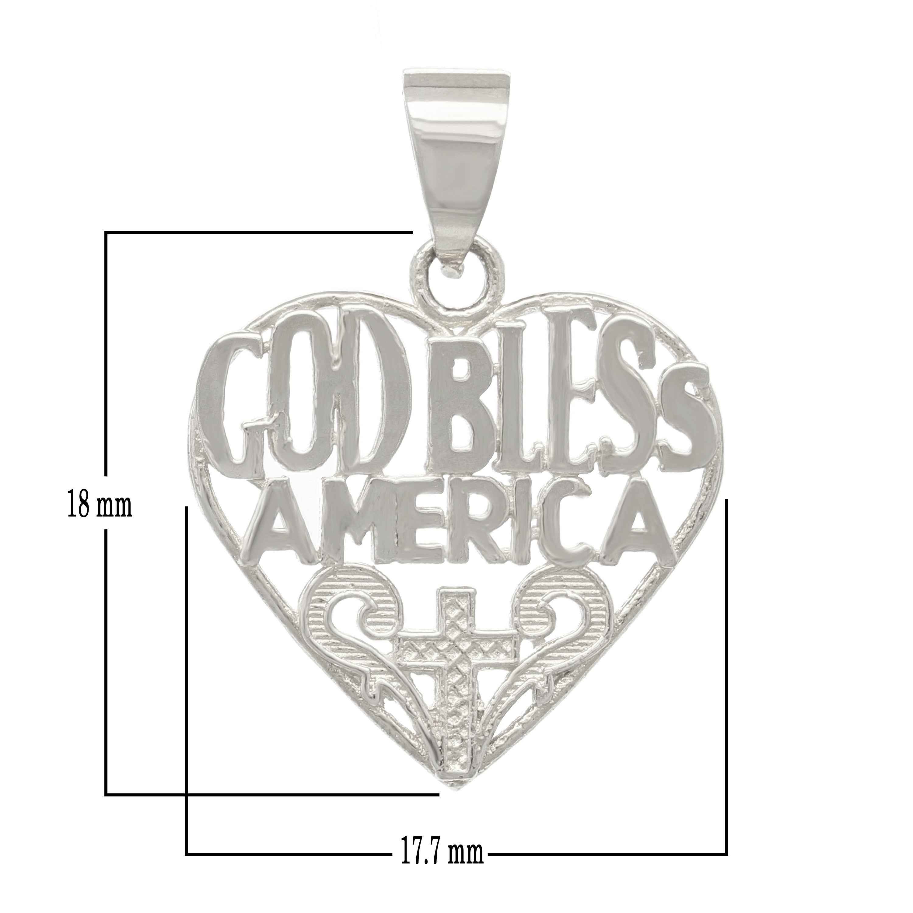 14k Yellow White or Rose Gold GOD BLESS AMERICA Heart Charm Pendant 1.8 grams