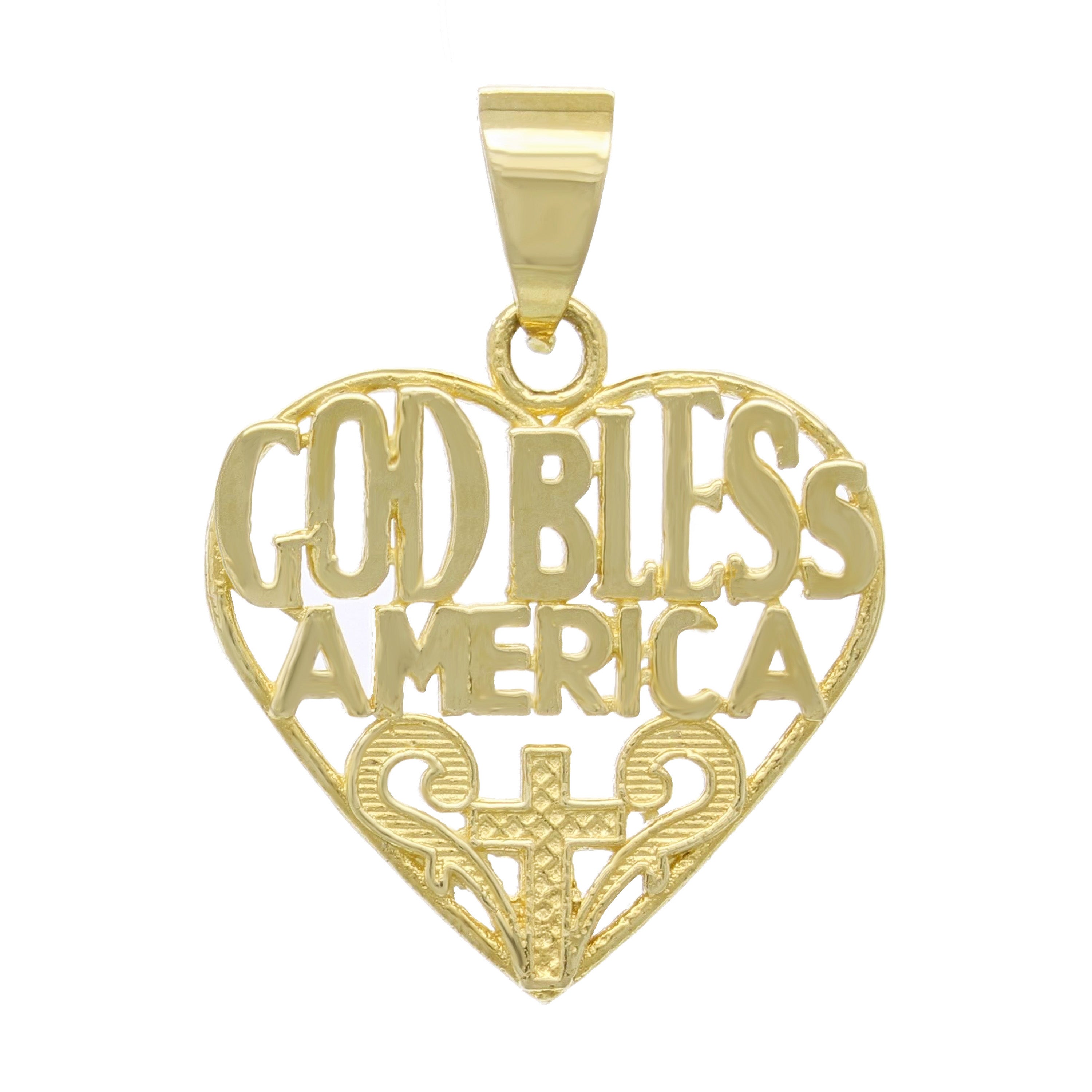 14k Yellow White or Rose Gold GOD BLESS AMERICA Heart Charm Pendant 1.8 grams