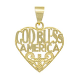 14k Yellow White or Rose Gold GOD BLESS AMERICA Heart Charm Pendant 1.8 grams