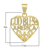 14k Yellow White or Rose Gold GOD BLESS AMERICA Heart Charm Pendant 1.8 grams