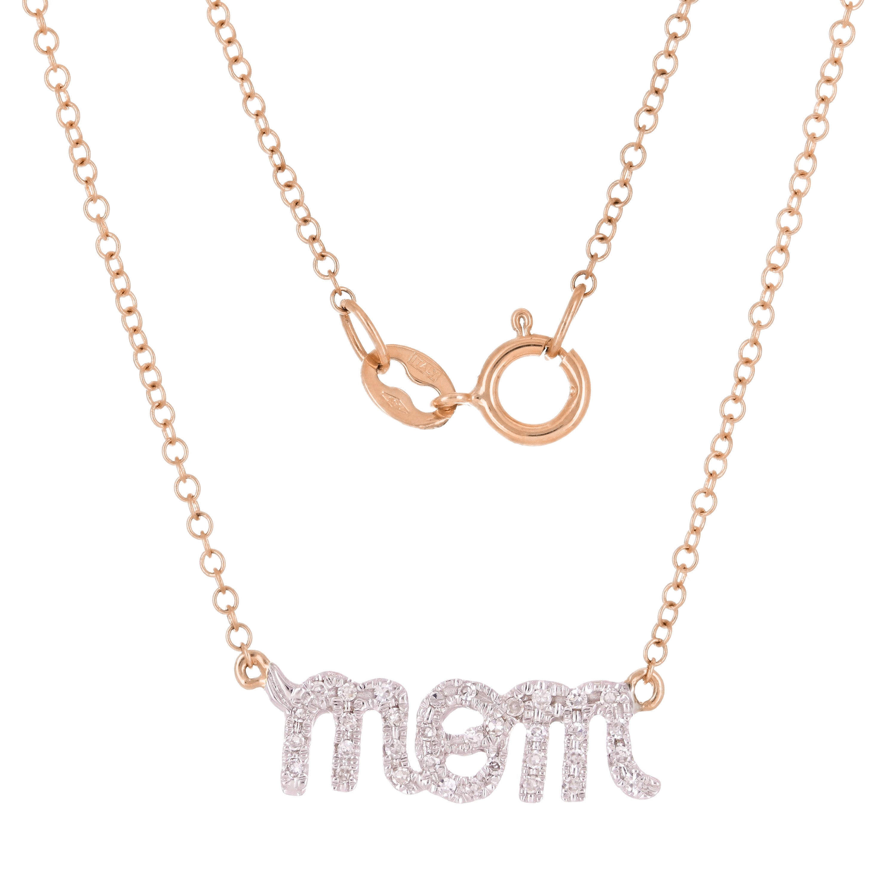 14k Yellow White or Rose Gold Diamond Accent MOM Inscribed Layering Adjustable Necklace
