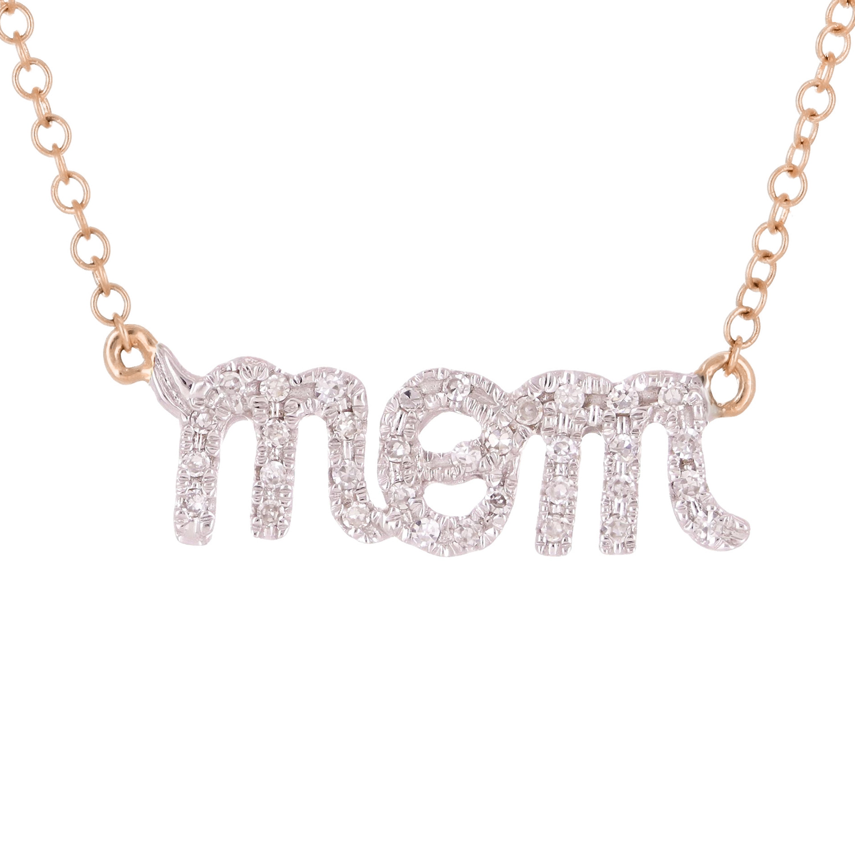 14k Yellow White or Rose Gold Diamond Accent MOM Inscribed Layering Adjustable Necklace