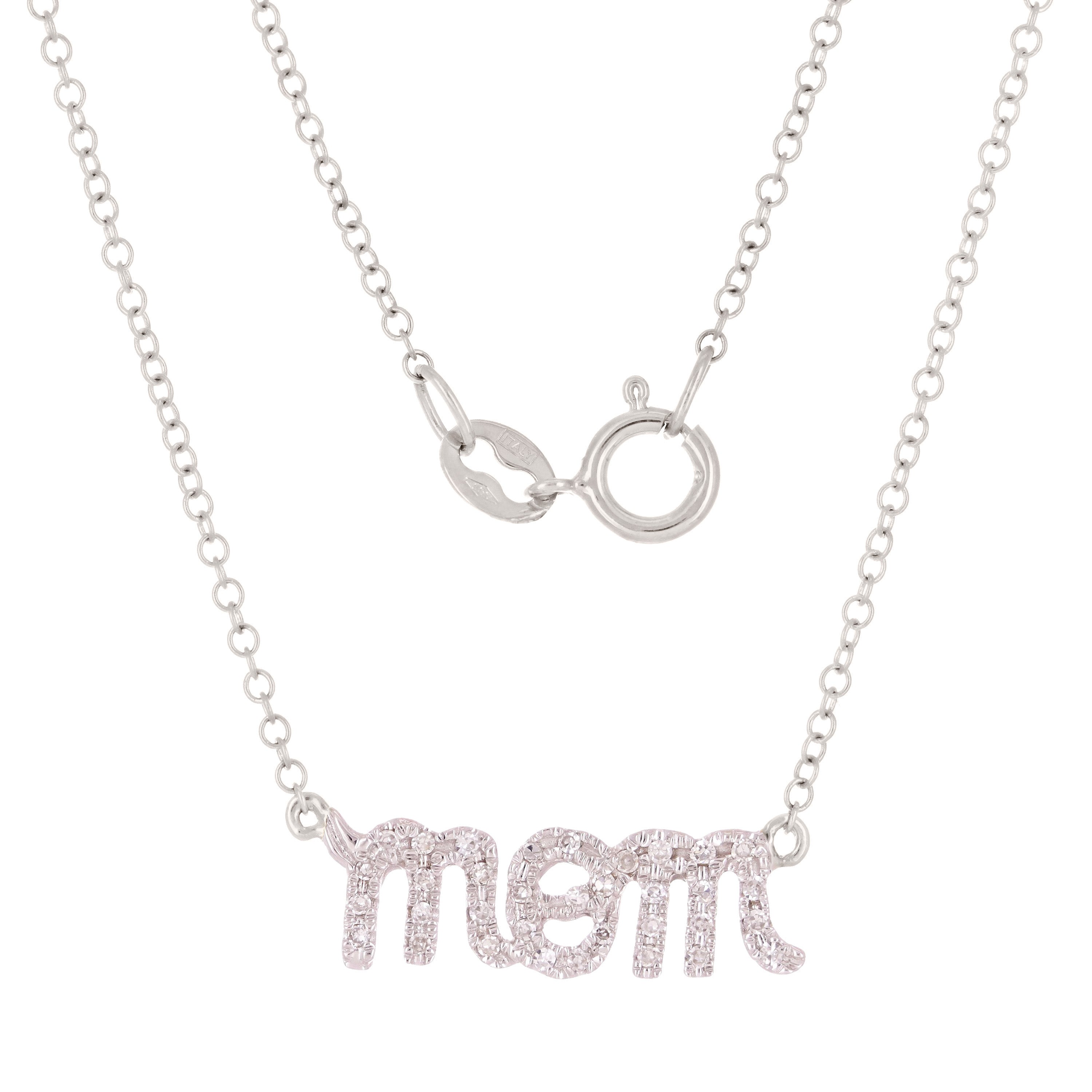 14k Yellow White or Rose Gold Diamond Accent MOM Inscribed Layering Adjustable Necklace