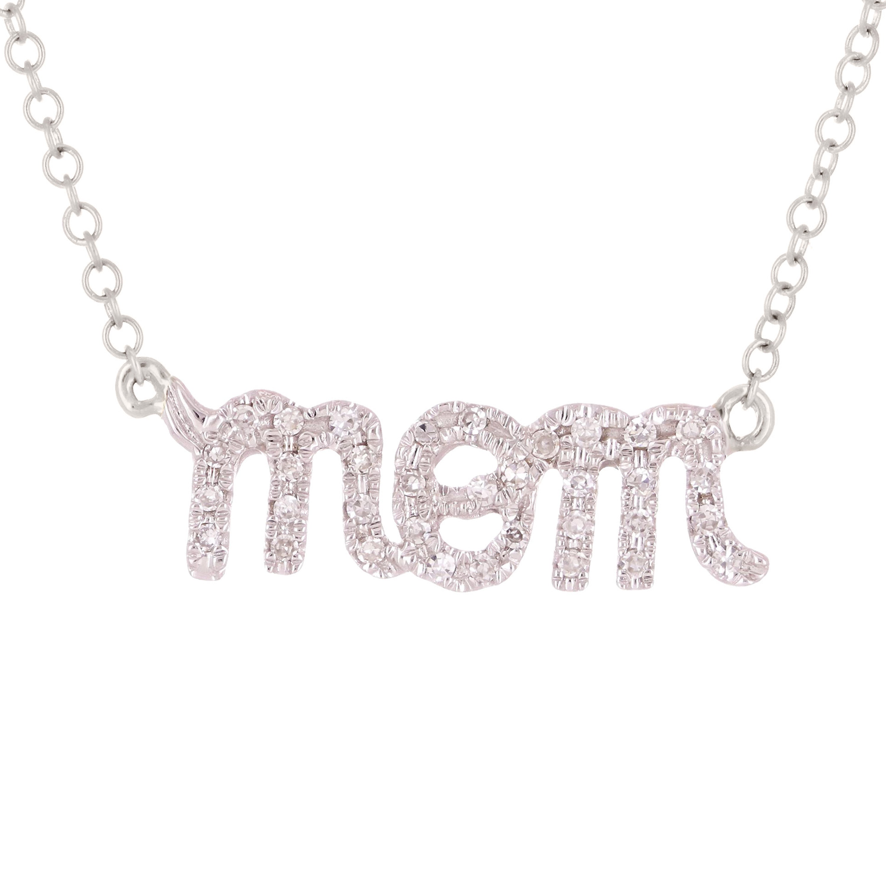14k Yellow White or Rose Gold Diamond Accent MOM Inscribed Layering Adjustable Necklace