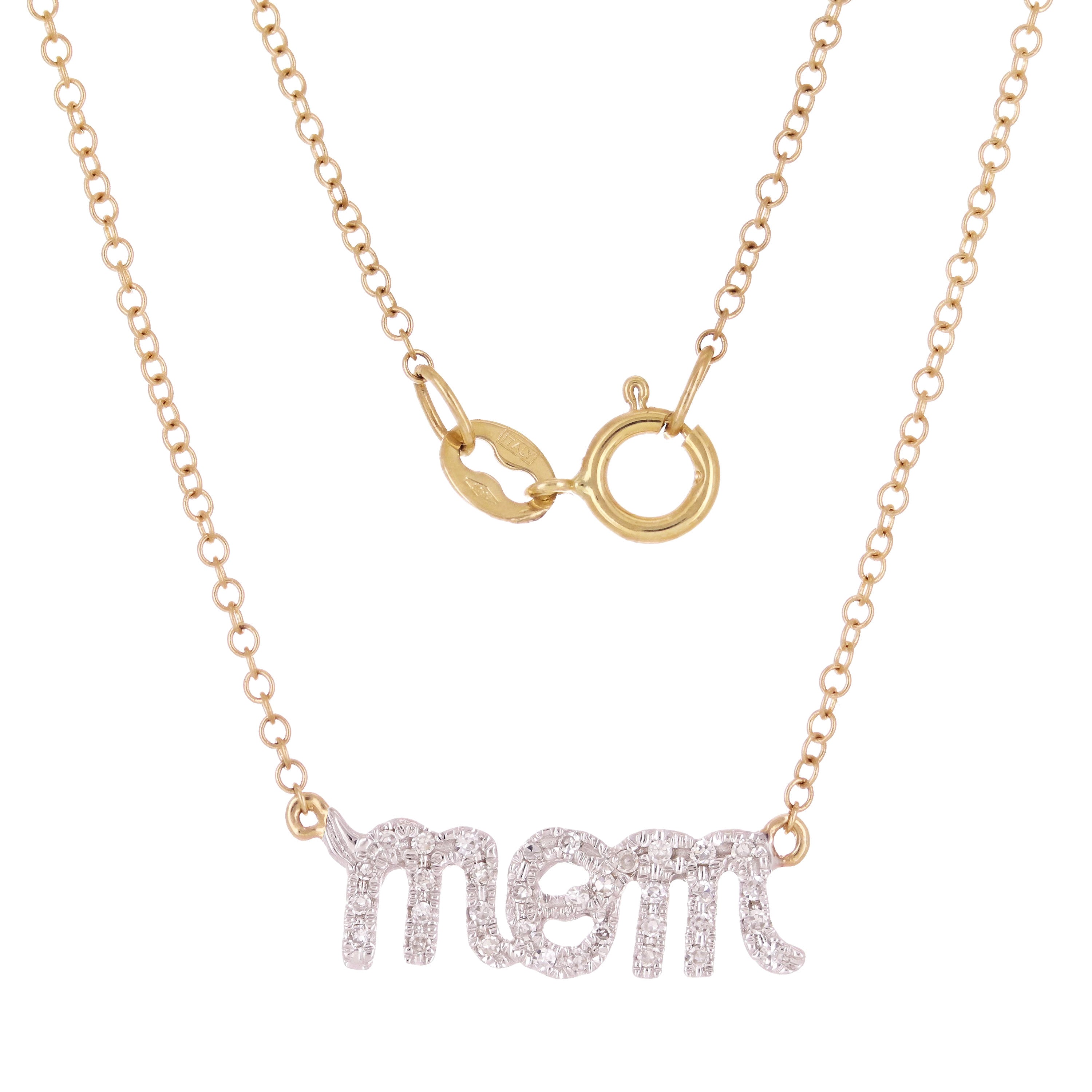 14k Yellow White or Rose Gold Diamond Accent MOM Inscribed Layering Adjustable Necklace