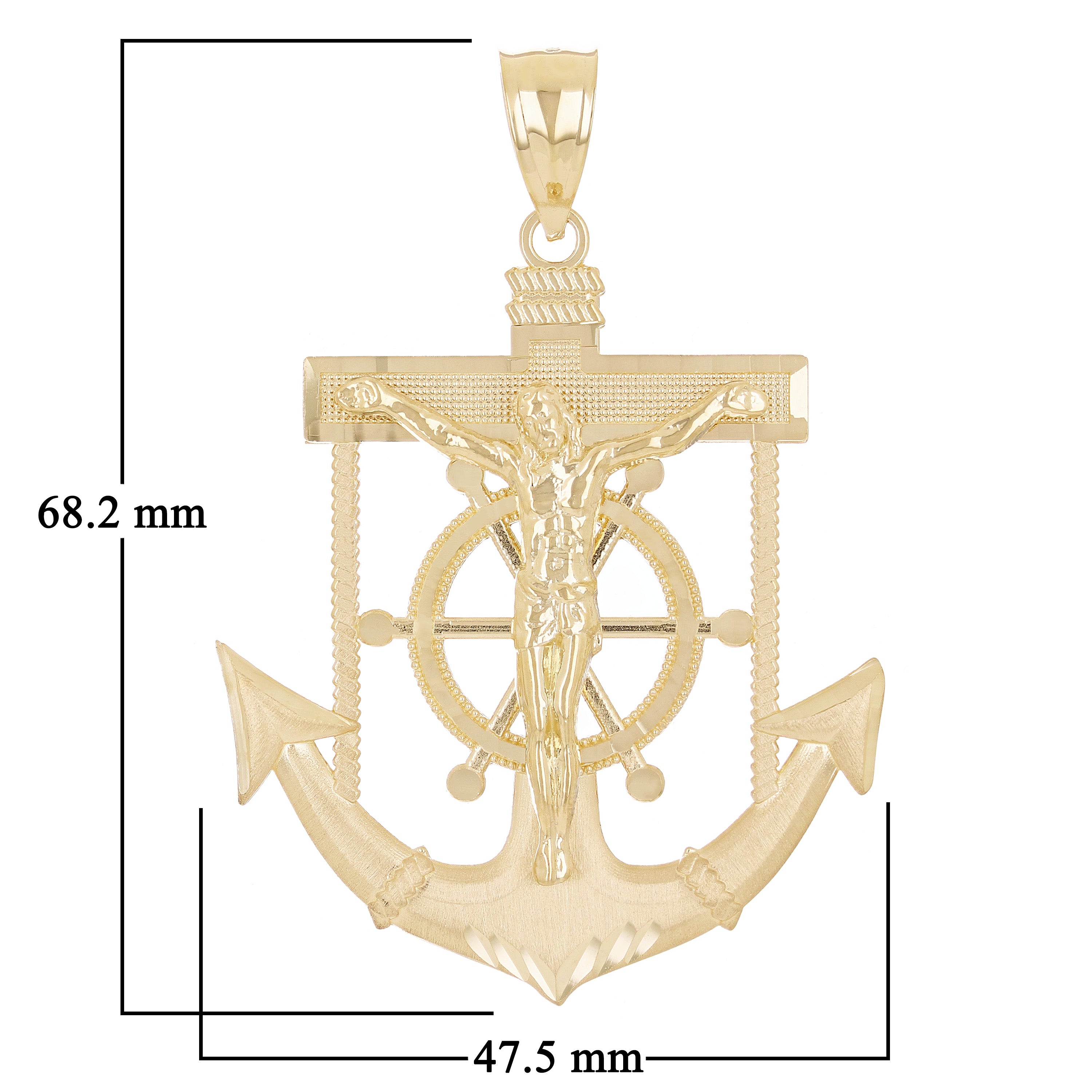 14k Yellow Gold BIG Jesus Christ Cross Anchor Ship Mariners Pendant 2.7" - 3.5"