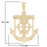 14k Yellow Gold BIG Jesus Christ Cross Anchor Ship Mariners Pendant 2.7" - 3.5"