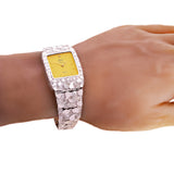 925 Sterling Silver Nugget Link Bracelet Geneve with Diamond Watch 8-8.5" 50 grams
