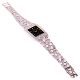 925 Sterling Silver Nugget Link Bracelet Geneve with Diamond Watch 7-7.5" 44 grams