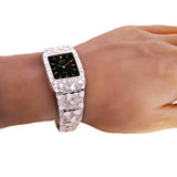 925 Sterling Silver Nugget Link Bracelet Geneve with Diamond Watch 7-7.5" 44 grams