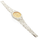 925 Sterling Silver Nugget Band Wrist Watch Geneve Watch with Diamond 7" 42 grams