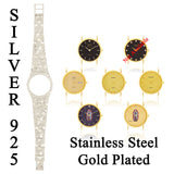 925 Sterling Silver Nugget Band Wrist Watch Geneve Watch with Diamond 7" 42 grams