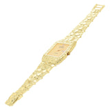 10k Yellow Gold Nugget Wrist Watch Bracelet Link Geneve with diamond 8-8.5" 52 grams