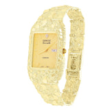 10k Yellow Gold Nugget Wrist Watch Bracelet Link Geneve with diamond 8-8.5" 52 grams