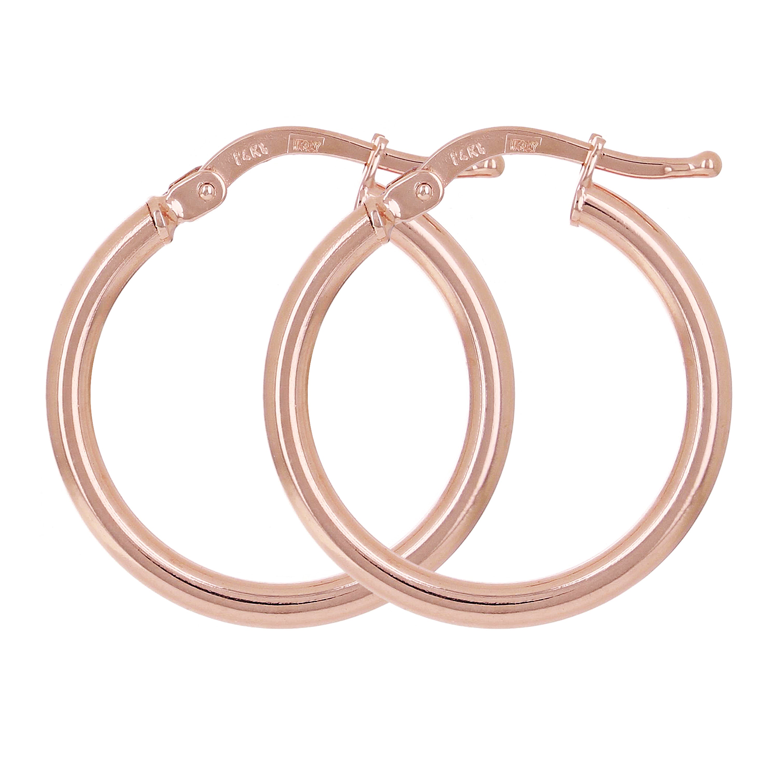 Italian 14k Rose Gold High Polished Plain Hollow Hoop Earrings 21x2mm 1.3 grams - Rose,Size 0.8" 1.3 grams