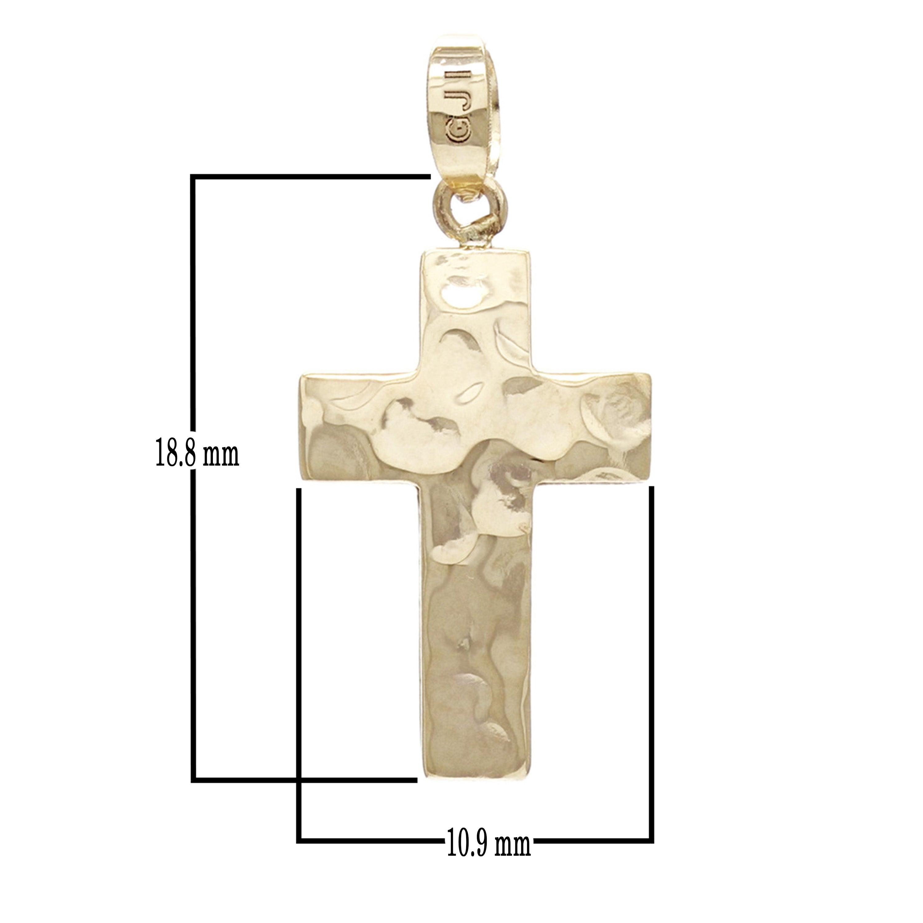 14k Yellow Gold Solid Crumpled Metal Texture Puffed Cross Pendant 1.3 grams