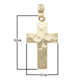14k Yellow Gold Solid Crumpled Metal Texture Puffed Cross Pendant 1.3 grams