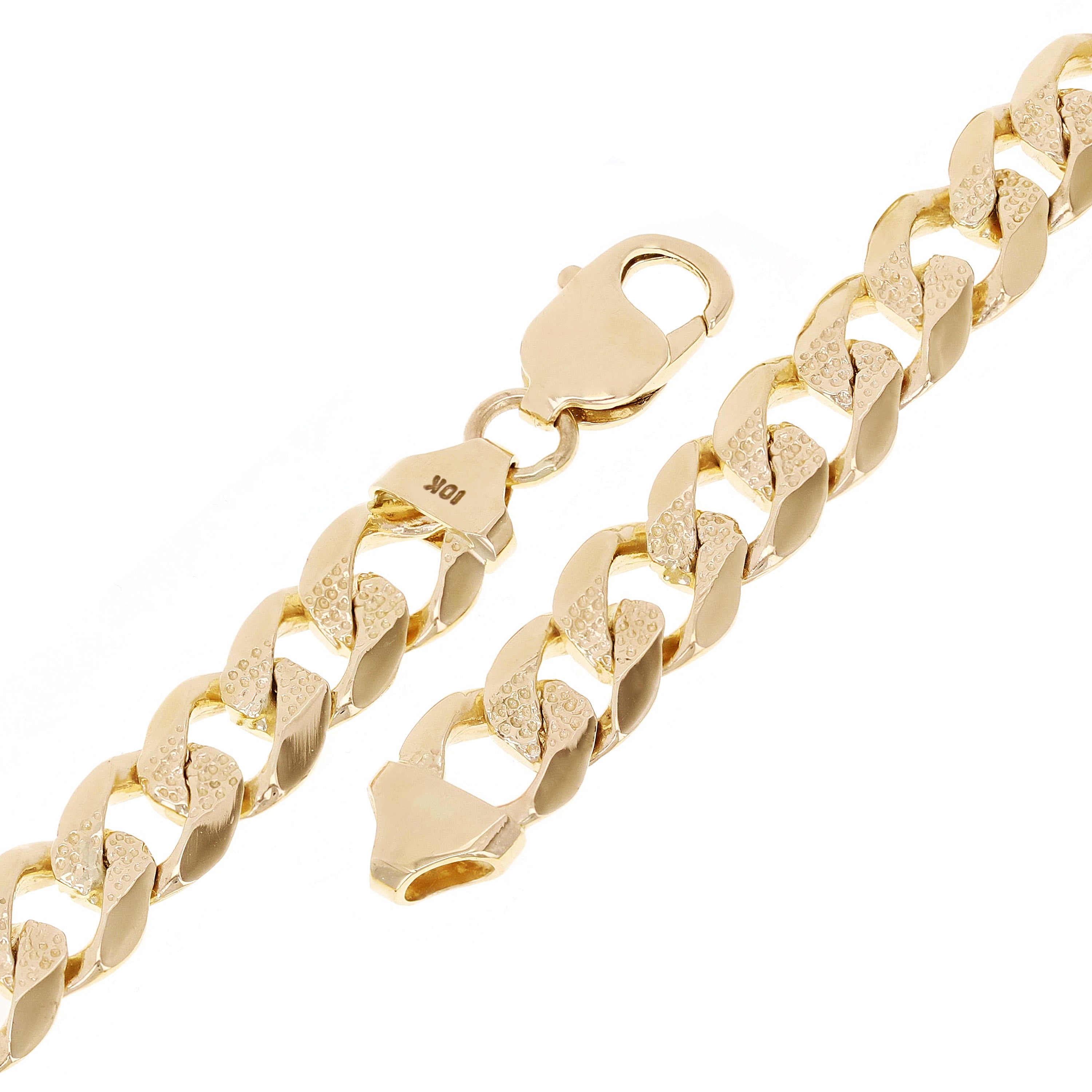 10k Yellow Gold Solid Pave Curb Cuban Link Chain Bracelet 7" 9.3mm 17.5 grams - 7"
