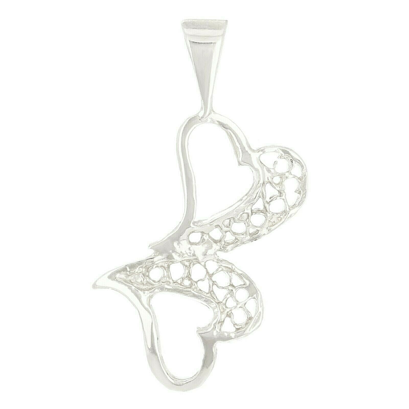 14K White Gold Double Heart Charm Pendant 0.8gram