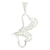 14K White Gold Double Heart Charm Pendant 0.8gram