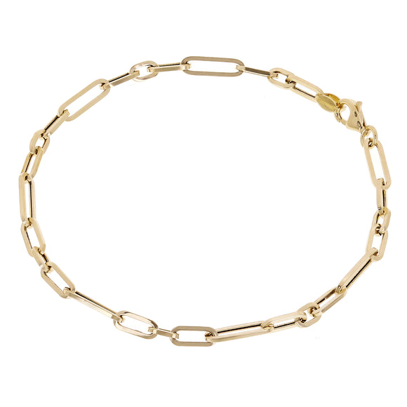 Italian 14k Yellow Gold Hollow Paper Clip Chain Bracelet 8.25