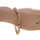 10k Yellow & White Gold Greek Barrell & Links Gold Bracelet 7" 7.5mm 25.5 grams - 7" 25.5 grams