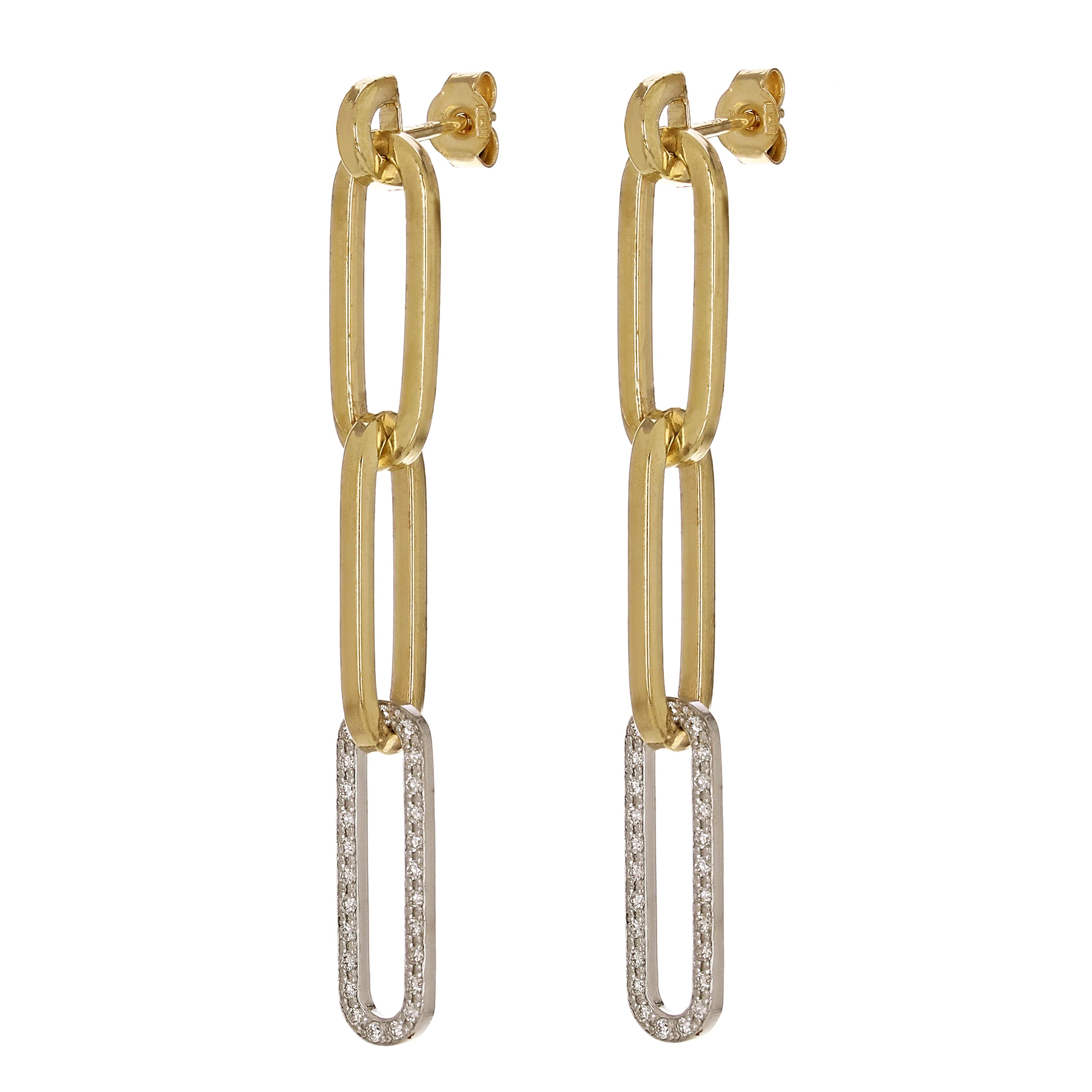 14k Yellow Gold 0.42ctw Diamond Paper Clip Dangling Earrings 2" 4.3 grams