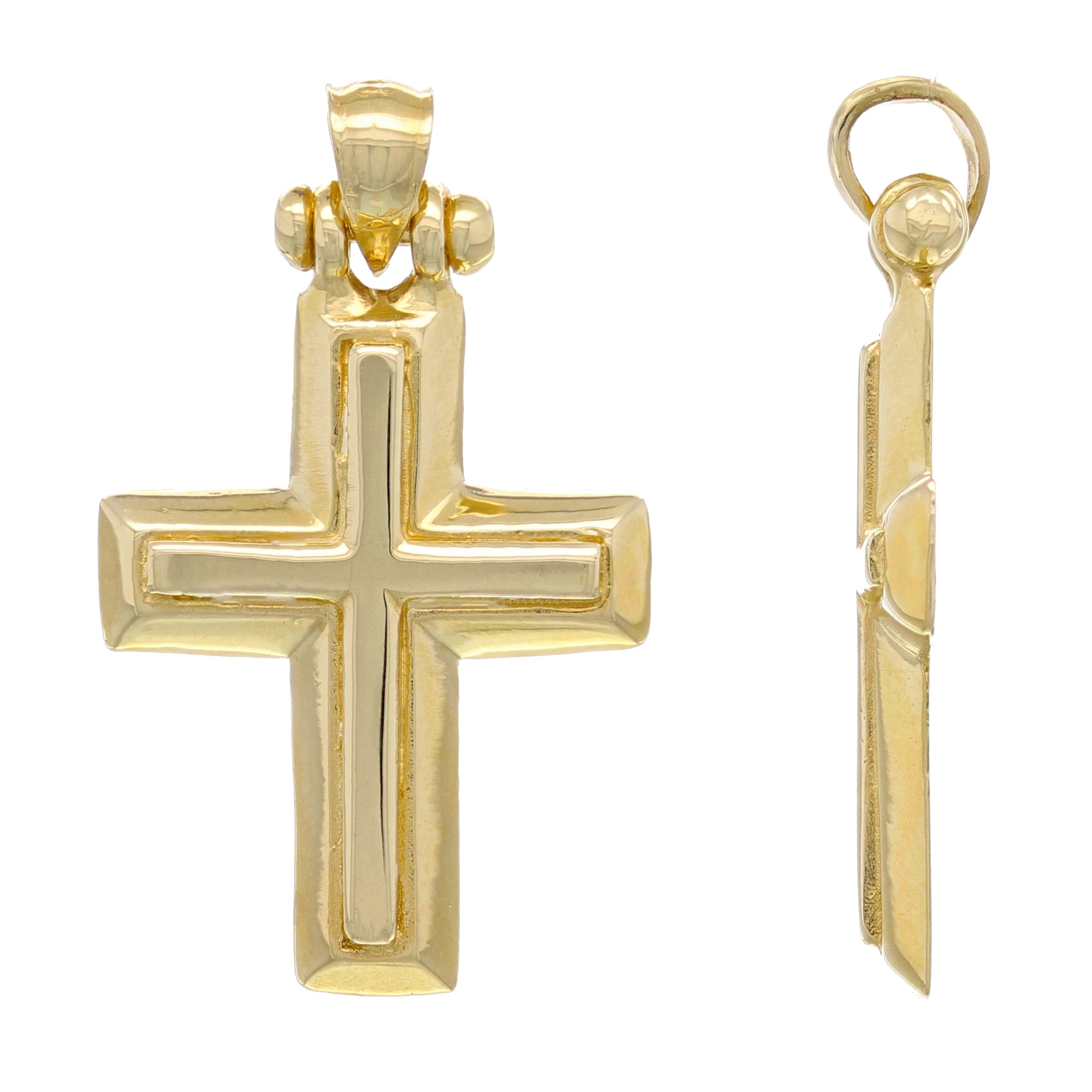 14k Yellow Gold 3D Cross Religious Charm Pendant 1.17" 3.9 grams - Yellow
