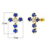 14k Yellow Gold Blue & White Crystal Cross Stud Earrings