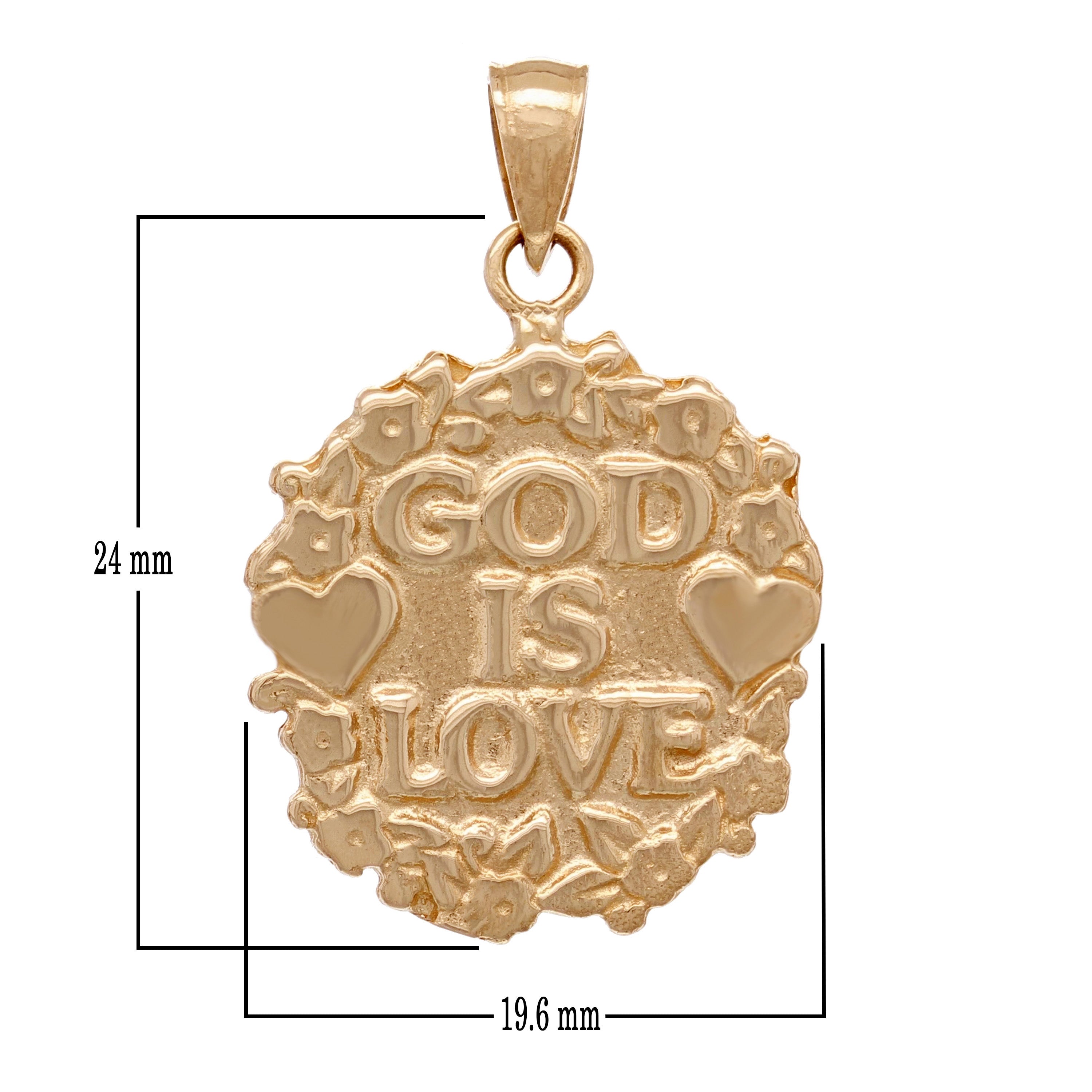14k Rose Gold Solid GOD IS LOVE Heart & Flowers Charm Pendant 1.2" 4.9grams - Rose