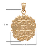 14k Rose Gold Solid GOD IS LOVE Heart & Flowers Charm Pendant 1.2" 4.9grams - Rose